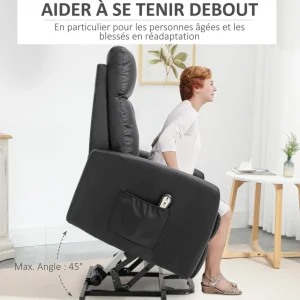 Fauteuil de relaxation électrique fauteuil releveur inclinable repose-pied ajustable revêtement synthétique noir
