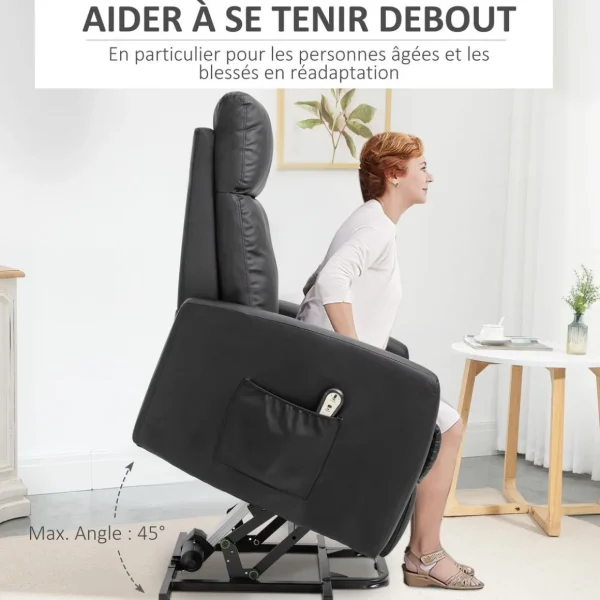 Fauteuil de relaxation électrique fauteuil releveur inclinable repose-pied ajustable revêtement synthétique noir