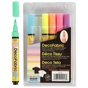 6 feutres textile fluo Glitter Deco - 3 mm