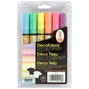 6 feutres textile fluo Glitter Deco - 3 mm