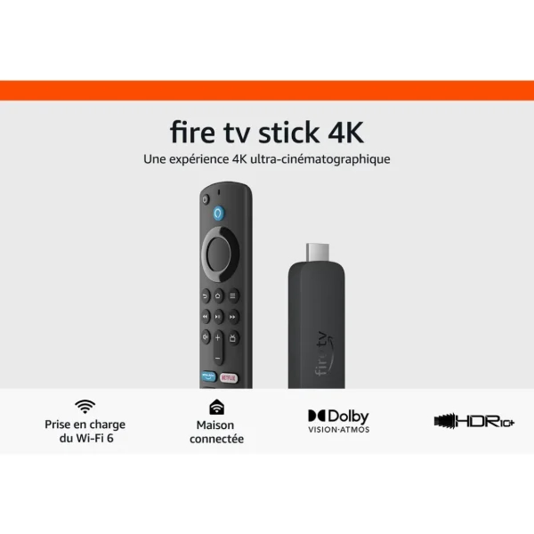 Fire TV Stick 4K Ultra HD Fire OS avec télécommande vocale Alexa - Noir