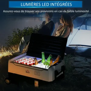 Glacière électrique portable 30,5L pour voiture - congélateur réfrigérateur 2 zones - LED - noir blanc