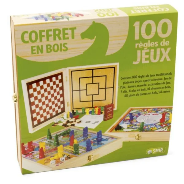 JEUJURA Coffret Bois 100 Jeux de societe traditionnels