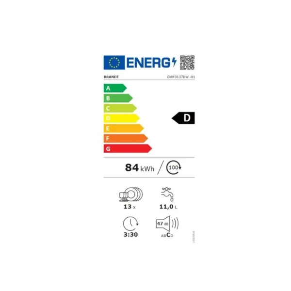 Lave-vaisselle 60cm 13 couverts 47db - DWF3137DW