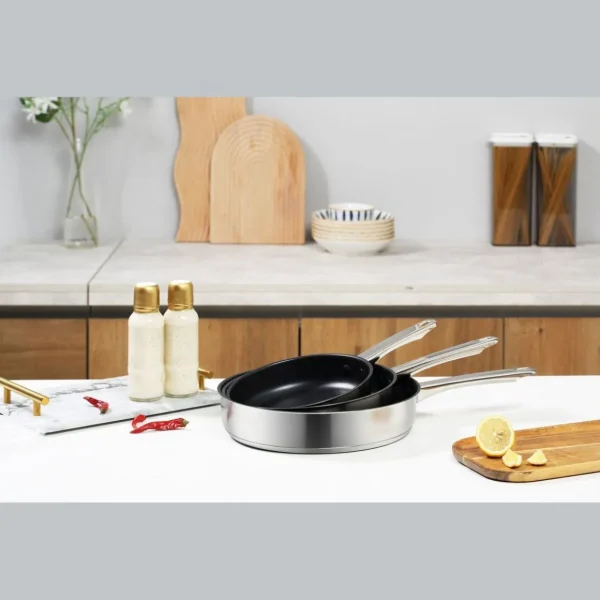 Lot 3 poêles inox TFI 20-24-28 cm