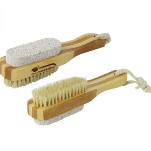 Lot de 2 brosses à ongles et pierre ponce 17,5 cm double face en bambou et poils de sanglier