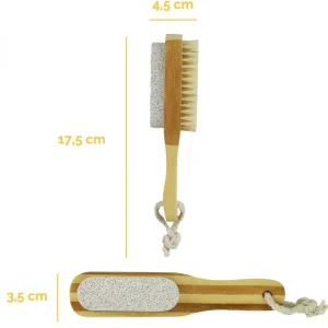 Lot de 2 brosses à ongles et pierre ponce 17,5 cm double face en bambou et poils de sanglier