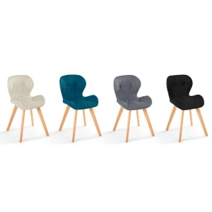 Lot de 4 chaises en tissu style scandinave pieds bois massif GAYA