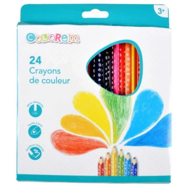 Lot de 24 Crayons de Couleurs Intenses Multicolore