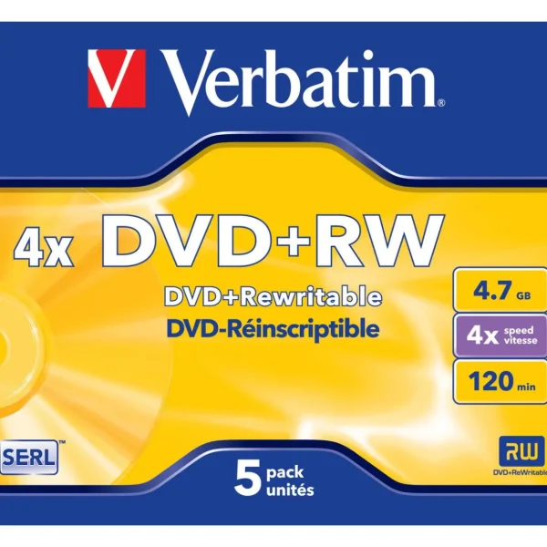 Lot de 5 DVD+RW - 4.7 Gb - Vitesse d'écriture 4x - 120 minutes - 5 Pack Jewel Case