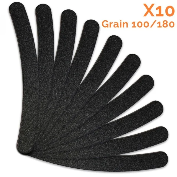 Lot de 10 limes à ongles banane premium - Grain 100/180 - Noir