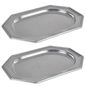 Lot de 2 Plateaux Déco Octogonaux 34cm Argent