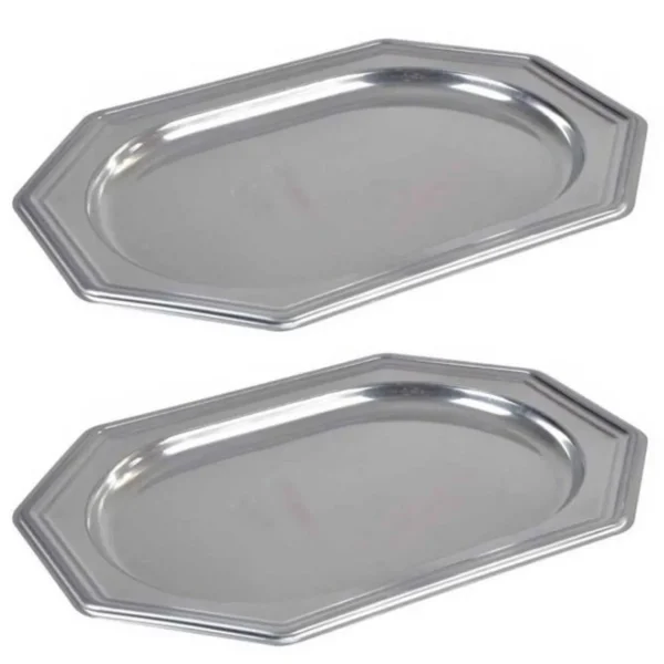 Lot de 2 Plateaux Déco Octogonaux 34cm Argent