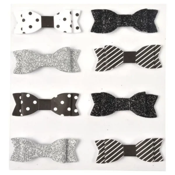 Lot de 8 Stickers Nœud Paillettes 11cm Noir