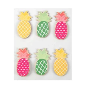 Lot de 6 Stickers en Bois Ananas 5cm Multicolore