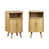 Lot de 2 tables de chevet 2 portes coulissantes + 1 niche effet bois rainuré. L 40 x P 40 x H 70cm