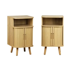 Lot de 2 tables de chevet 2 portes coulissantes + 1 niche effet bois rainuré. L 40 x P 40 x H 70cm