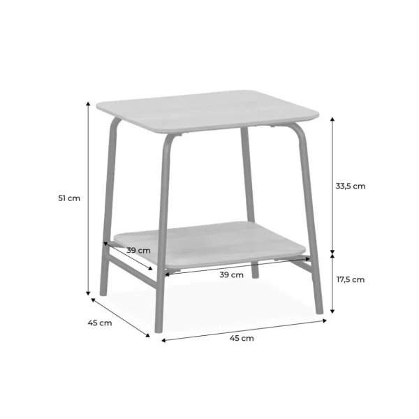 Lot de 2 tables de chevet effet table d'école en décor bois avec structure en acier - 1 étagère centrale