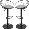 Lot de 2 tabourets de bar design néo-rétro réglable pivotant avec repose-pied métal noir lin gris