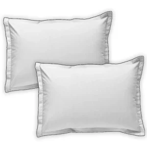 Lot de 2 taies d'oreiller unies en coton finition bourdon