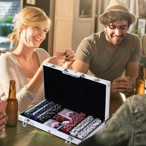 Mallette pro de poker coffret pro poker 38L x 21l x 6,5H cm 300 jetons 2 jeux de cartes + 2 clés aluminium