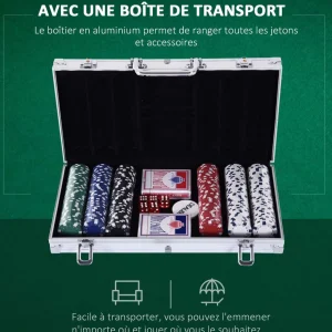 Mallette pro de poker coffret pro poker 38L x 21l x 6,5H cm 300 jetons 2 jeux de cartes + 2 clés aluminium