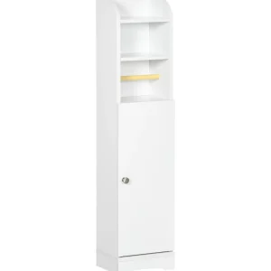 Meuble WC armoire toilette - porte, 2 étagères, niche, support papier - dim. 23L x 18l x 100H cm - blanc