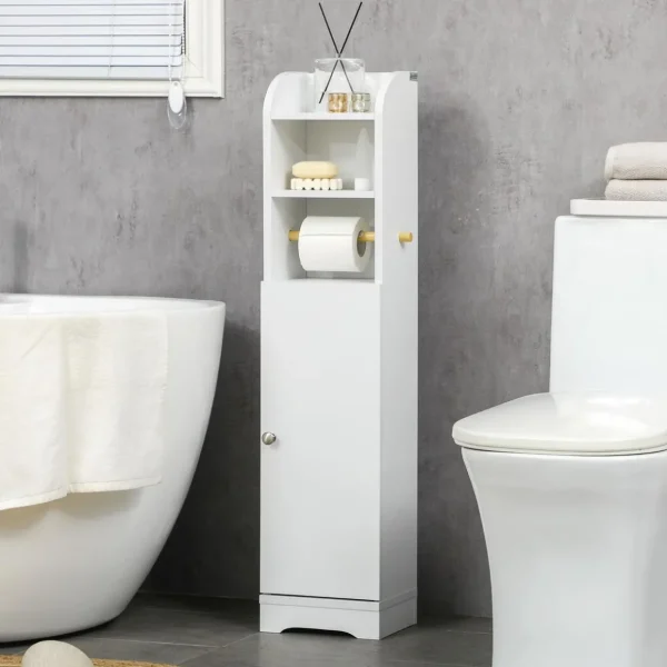 Meuble WC armoire toilette - porte, 2 étagères, niche, support papier - dim. 23L x 18l x 100H cm - blanc