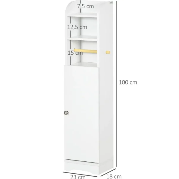 Meuble WC armoire toilette - porte, 2 étagères, niche, support papier - dim. 23L x 18l x 100H cm - blanc