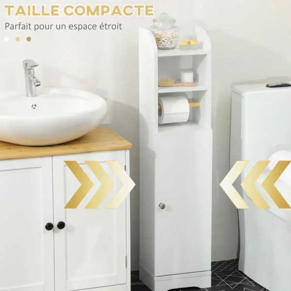 Meuble WC armoire toilette - porte, 2 étagères, niche, support papier - dim. 23L x 18l x 100H cm - blanc