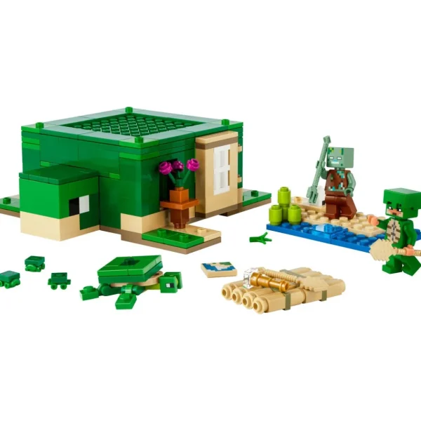 Minecraft 21254 La Maison de la Plage de la Tortue, Jouet avec Accessoires, Minifigurines des Personnages du Jeu Vidéo