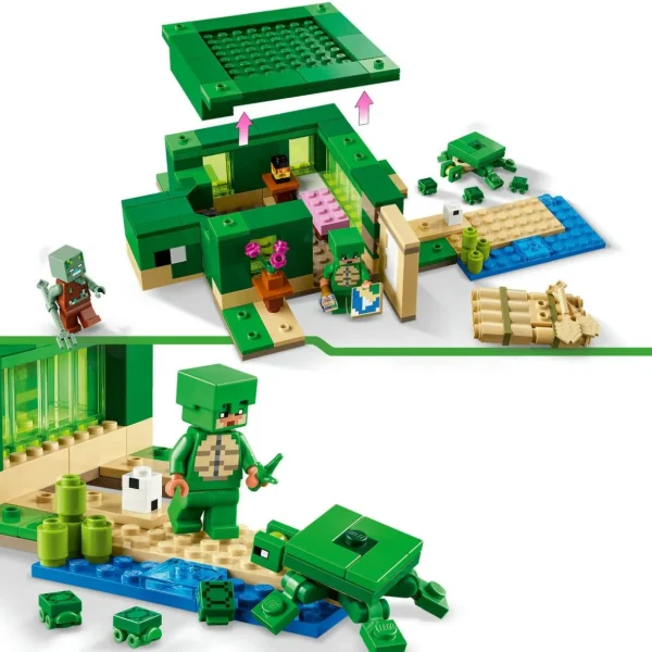 Minecraft 21254 La Maison de la Plage de la Tortue, Jouet avec Accessoires, Minifigurines des Personnages du Jeu Vidéo