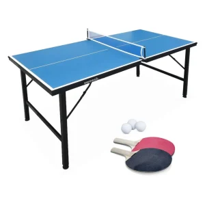 Mini table de ping pong 150x75cm - table pliable INDOOR bleue. avec 2 raquettes et 3 balles. valise de jeu pour utilisation intérieure. sport tennis de table