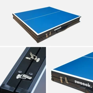 Mini table de ping pong 150x75cm - table pliable INDOOR bleue. avec 2 raquettes et 3 balles. valise de jeu pour utilisation intérieure. sport tennis de table