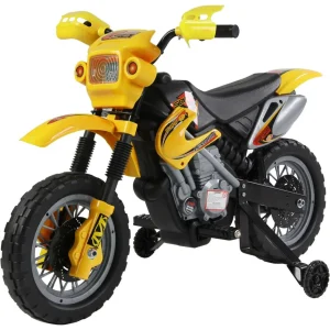 Moto Cross électrique enfant 3 à 6 ans 6 V phares klaxon musiques 102 x 53 x 66 cm jaune et noir