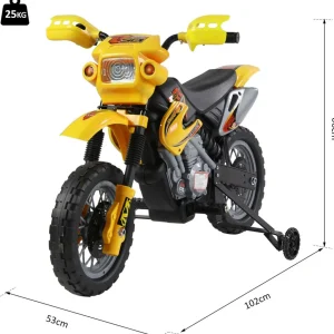 Moto Cross électrique enfant 3 à 6 ans 6 V phares klaxon musiques 102 x 53 x 66 cm jaune et noir