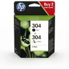 Pack de 2 Cartouches d'Encre HP 304 Noire et Trois Couleurs Authentiques (3JB05AE)