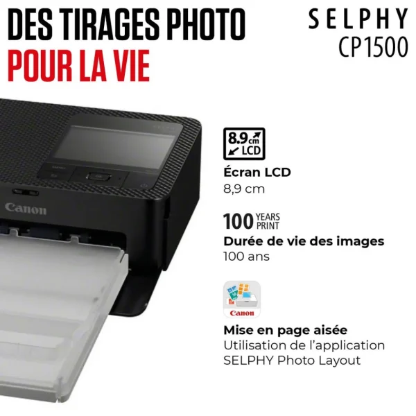 Pack Imprimante photo portable Selphy couleur CP1500 Noir + 54 impressions