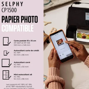 Pack Imprimante photo portable Selphy couleur CP1500 Noir + 54 impressions