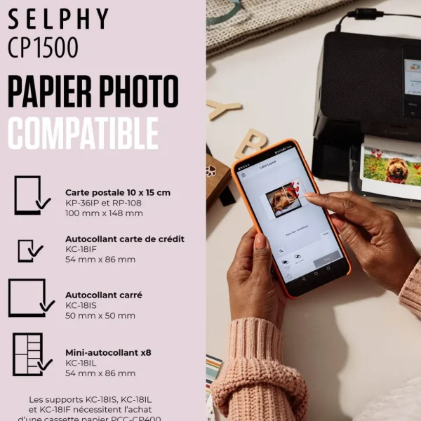 Pack Imprimante photo portable Selphy couleur CP1500 Noir + 54 impressions