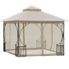 Pavillon de jardin tonnelle barnum style colonial double toit toiles moustiquaires amovibles zippées dim. 2,95L x 2,95l x 2,75H m beige noir