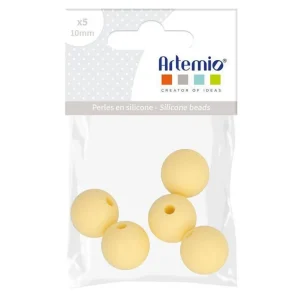 5 perles silicone rondes - 10 mm - jaune