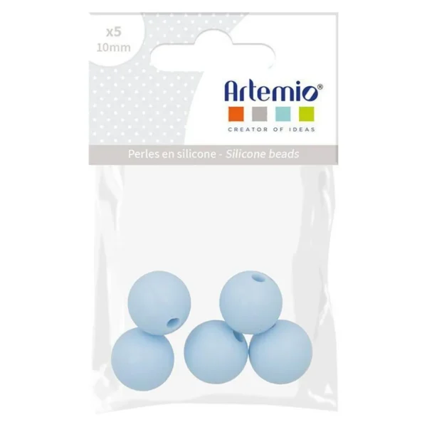 5 perles silicone rondes - 10 mm - bleu pastel