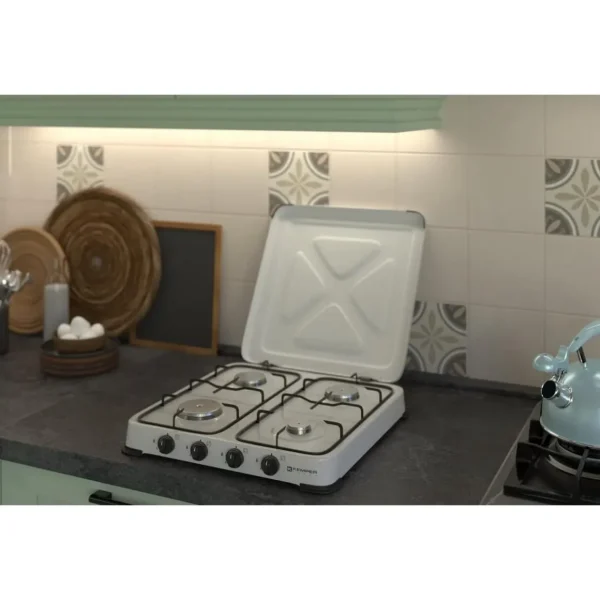 Plaque de cuisson gaz portable 4 feux 4650 W blanc laqué KEMPER