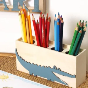 Pot à crayon crocodile en bois