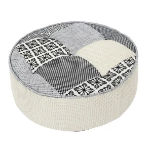 Pouf rond patchwork - Beige et Gris