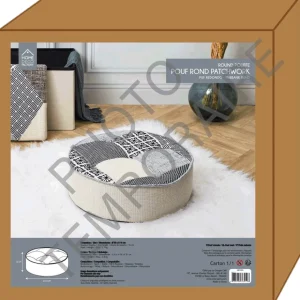 Pouf rond patchwork - Beige et Gris