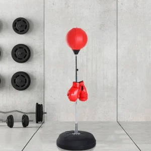 Punching ball sur pied réglable en hauteur 126-144 cm avec gants, pompe et base de lestage rouge