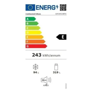 Réfrigérateur congélateur haut - CONTINENTAL EDISON - 413L - Total No Frost - inox - L70 cm x H 178 cm