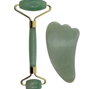 Rouleau de massage en pierre de jade et Gua Sha - Vert